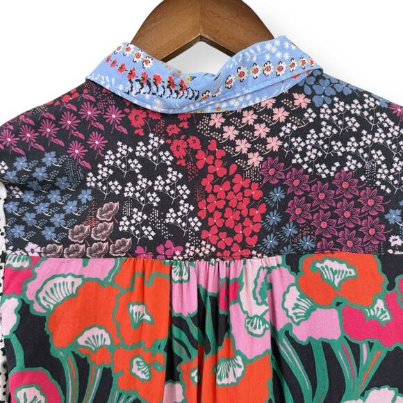 Maeve Anthropologie The Paz Patchwork Button Down Shirt XXS Swan Stars Floral - Picture 9 of 11